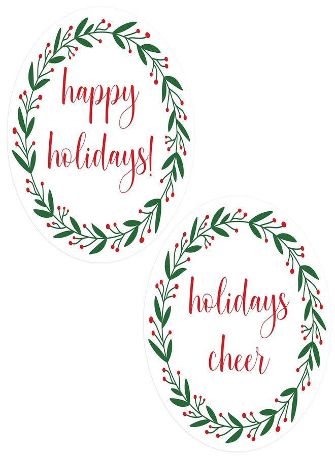 جيجاكرافت ملصقات jijAcraft للعطلات السعيدة - 120 قطعة من ملصقات هدايا عيد الميلاد، وأختام مغلفات عيد الميلاد على شكل إكليل دائري مقاس 2 بوصة، وبطاقات هدايا شتوية لتوزيعات حفلات عيد الميلاد، والأعمال اليدوية، وأكياس الحلوى - Image 1